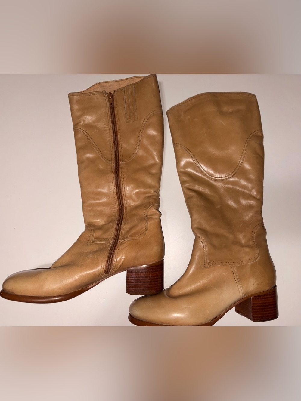 Nine West Tan Leather Mid-Calf Heeled Boots